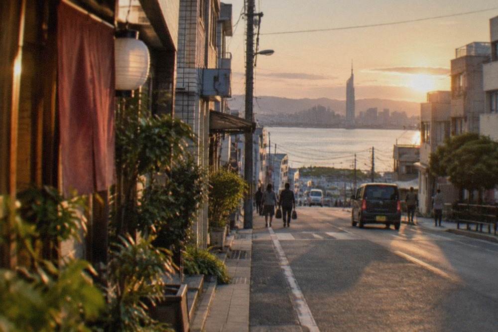 Fukuoka city skyline seen across Hakata Bay