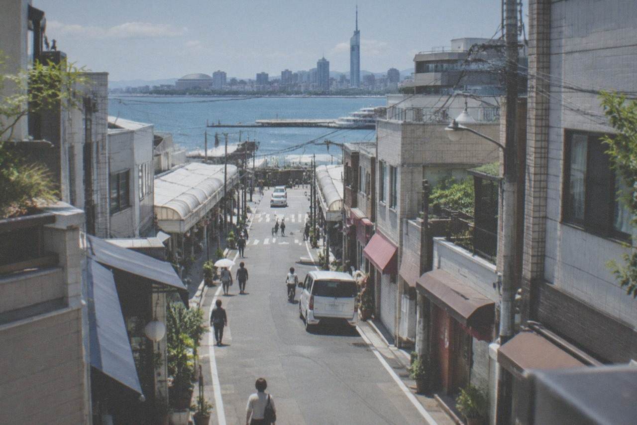 Hakata Bay waterfront with the Fukuoka city skyline behind it